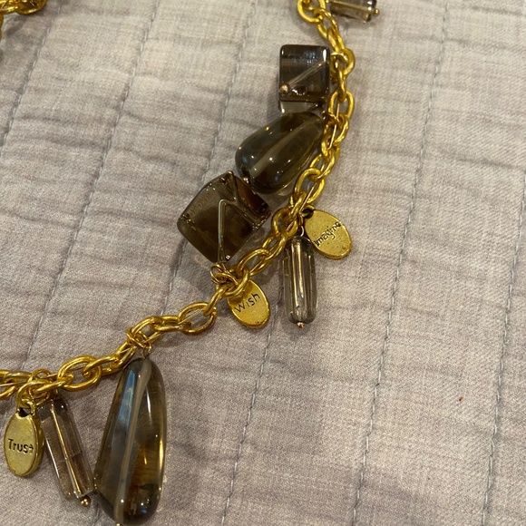 Gold-Toned Charm Necklace with Translucent Smoky Brown Beads - Picture 4 of 7